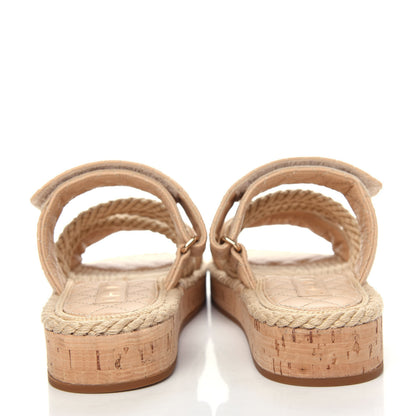 Chanel Cord Lambskin Quilted Logo Mules 37 Beige 7 of 10