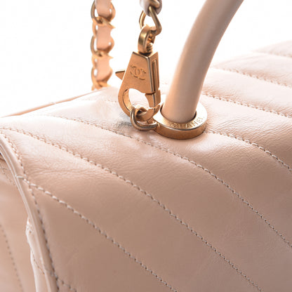 Chanel Calfskin Chevron Quilted Large Coco Handle Flap Light Beige 9 of 13