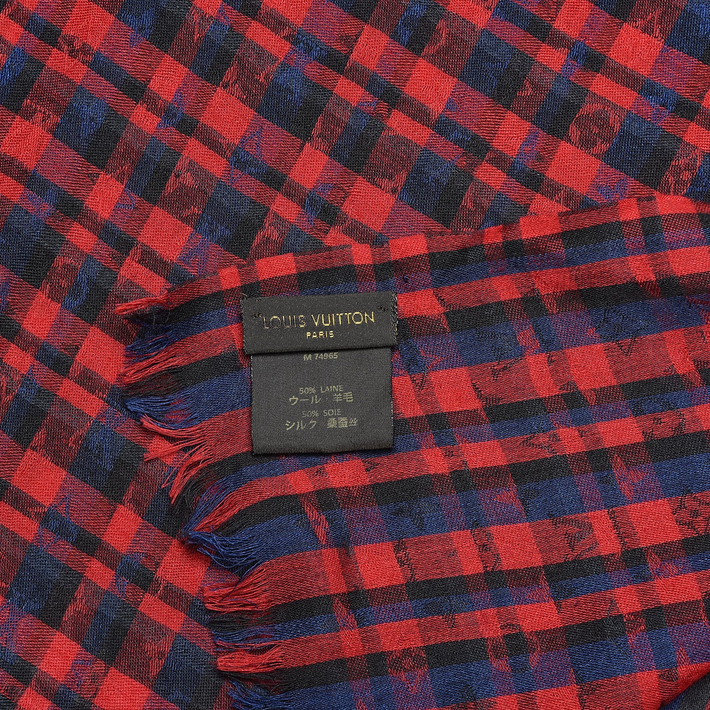 Silk Wool Etole Monogram Checks Scarf Rouge