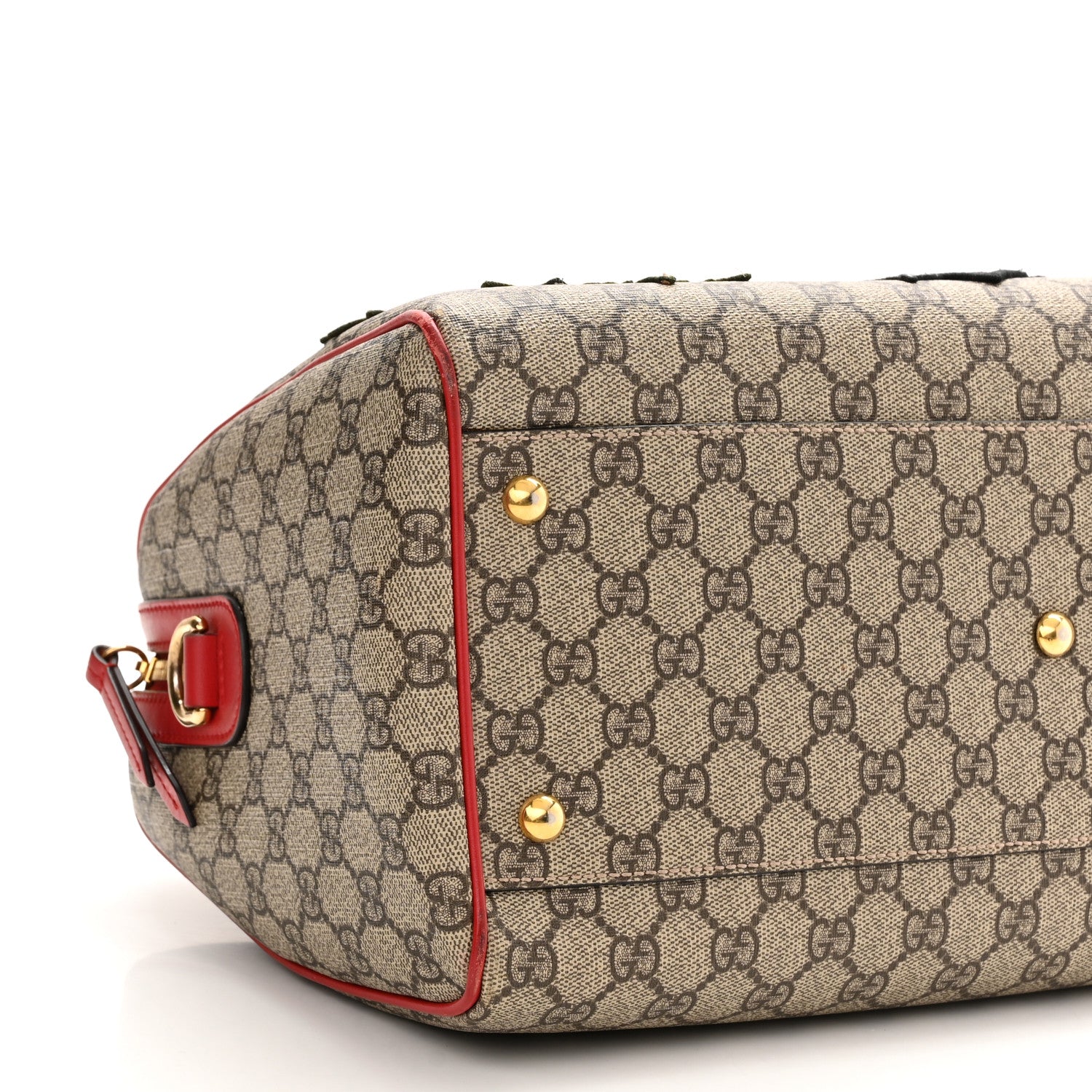 Gucci GG Supreme Monogram Kingsnake Heart Embroidered Medium Boston Hibiscus Red 9 of 12
