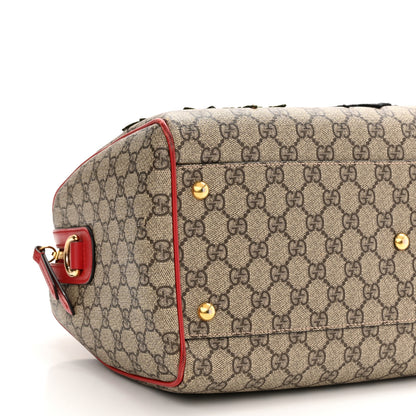Gucci GG Supreme Monogram Kingsnake Heart Embroidered Medium Boston Hibiscus Red 9 of 12