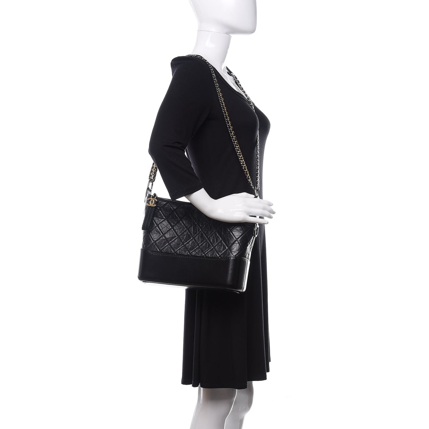 Aged Calfskin Quilted Medium Gabrielle Hobo Black