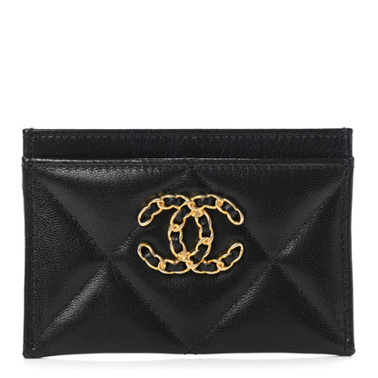 Chanel Shiny Goatskin Quilted Chanel 19 Card Holder Black 1 of 8