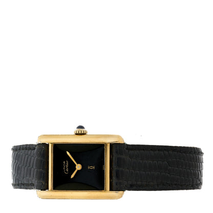 Cartier Sterling Silver Vermeil Lizard 23mm Must de Cartier Tank Manual Winding Watch Blue 2 of 4