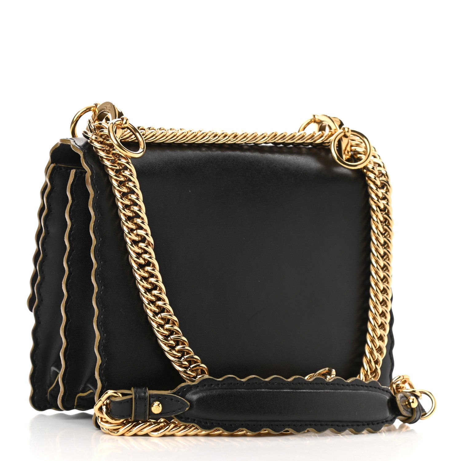 Fendi Vitello Liberty Scalloped Studded Small Kan I Shoulder Bag Black 3 of 11