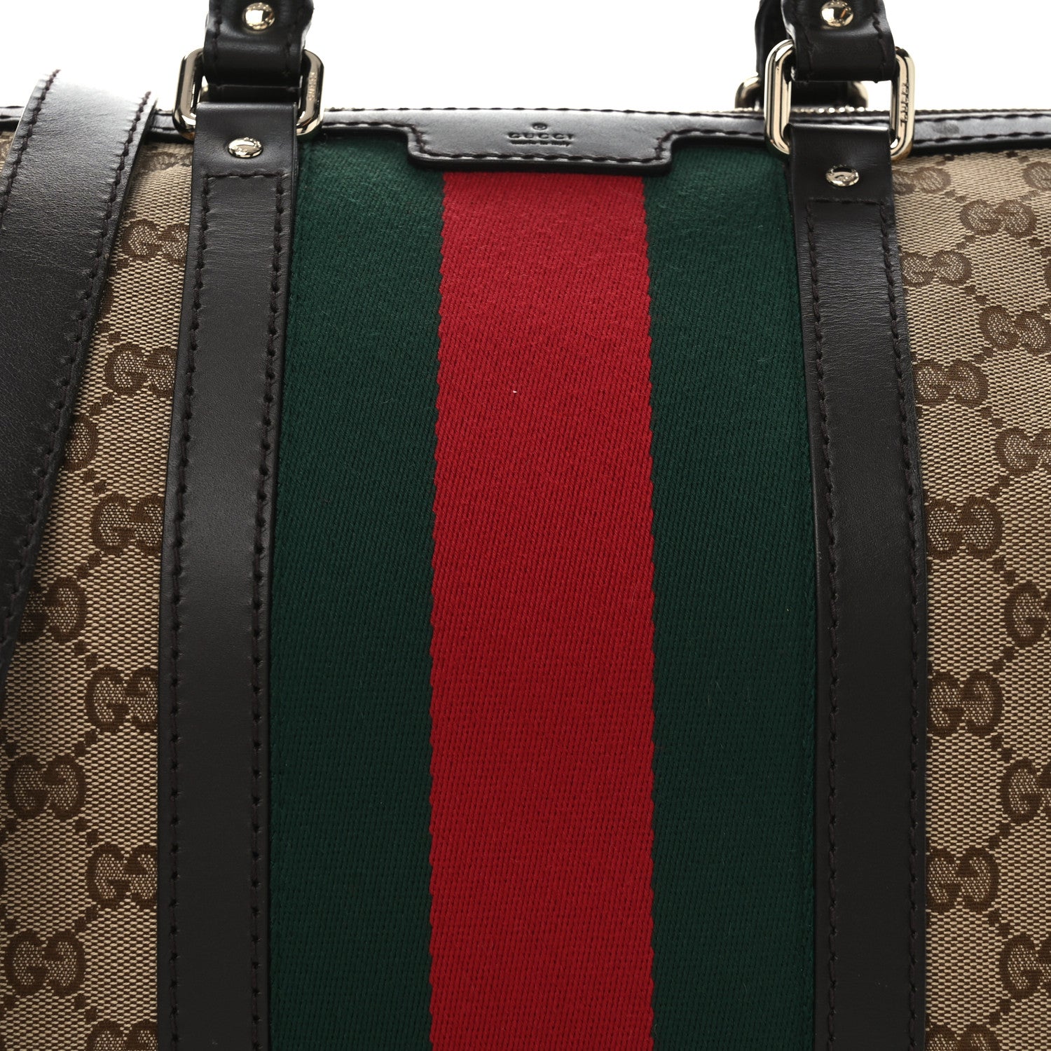 Gucci Monogram Selleria Calfskin Vintage Web Medium Boston Beige Ebony Cocoa 8 of 10