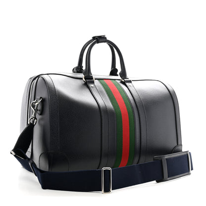 Gucci Textured Dollar Calfskin Web Medium Savoy Duffle Bag Blue 2 of 10