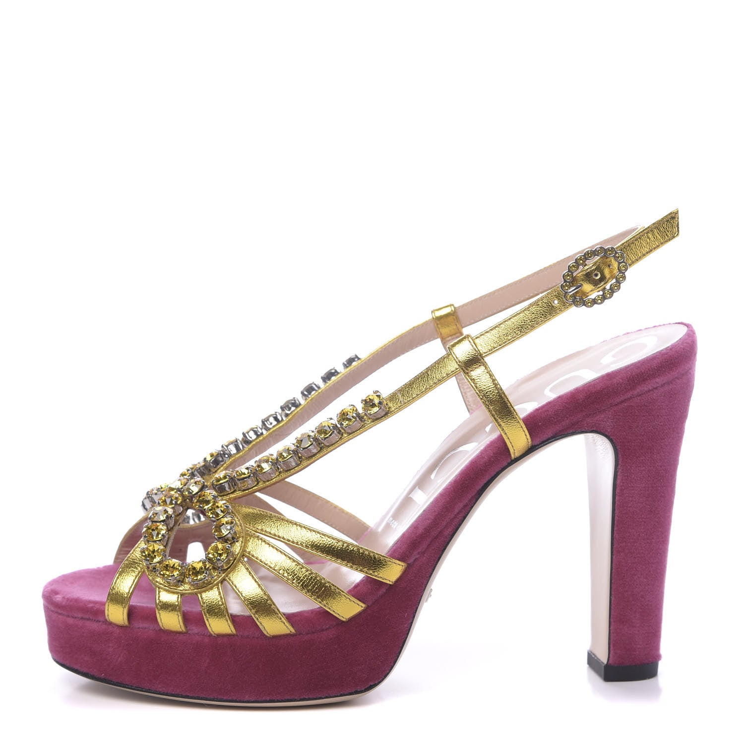 Gucci Velvet Nappa Crystal Zephyra Slingback Platform High Heel Sandals 38.5 Pink Gold 1 of 8