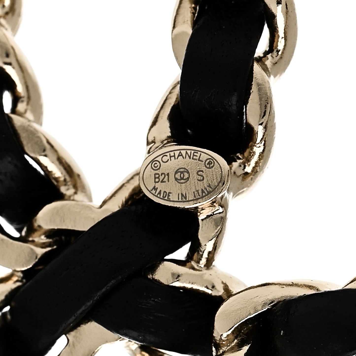 Lambskin Chain CC Brooch Black Gold