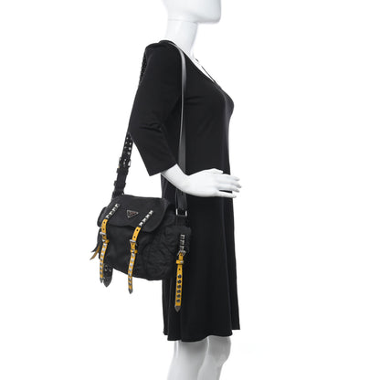 Prada Nylon New Vela Studded Messenger Black Soleil 2 of 13