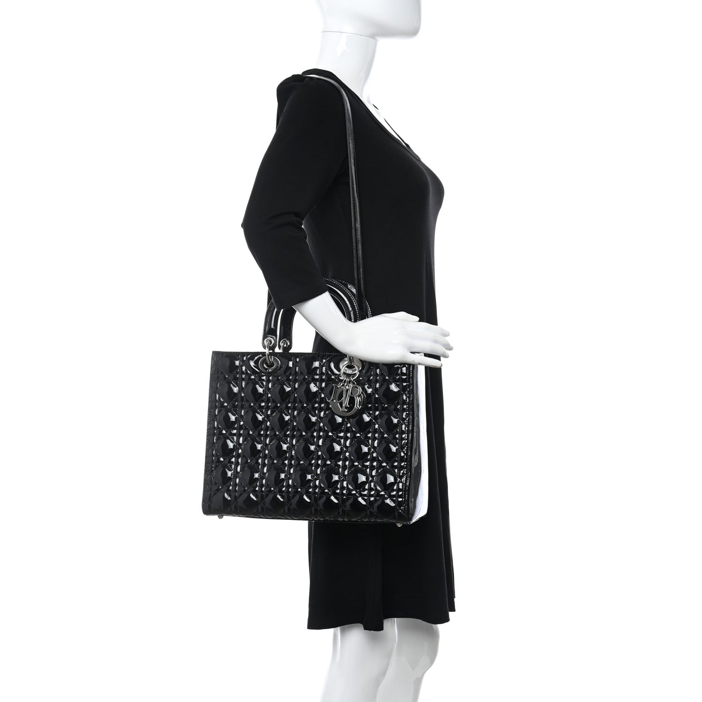 Patent Cannage Large Lady Dior Black