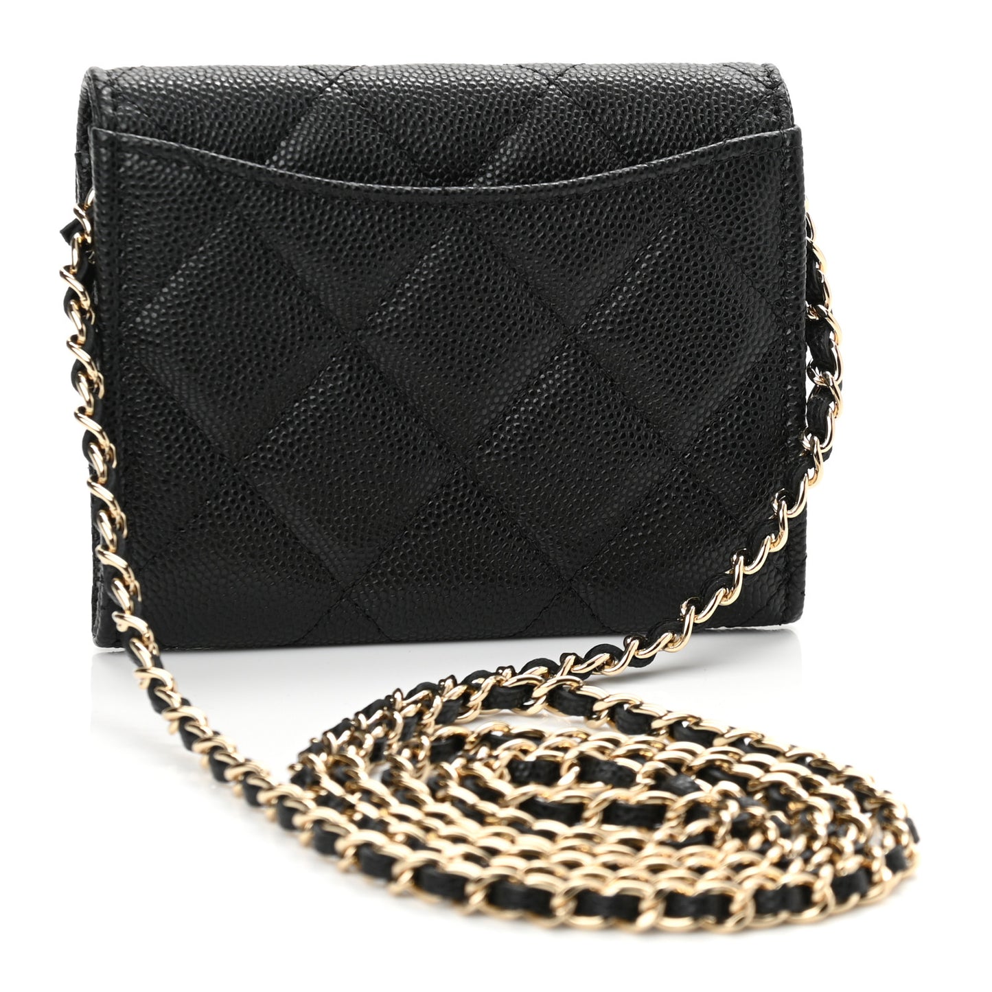 Caviar Quilted Flap Card Holder On Chain Black