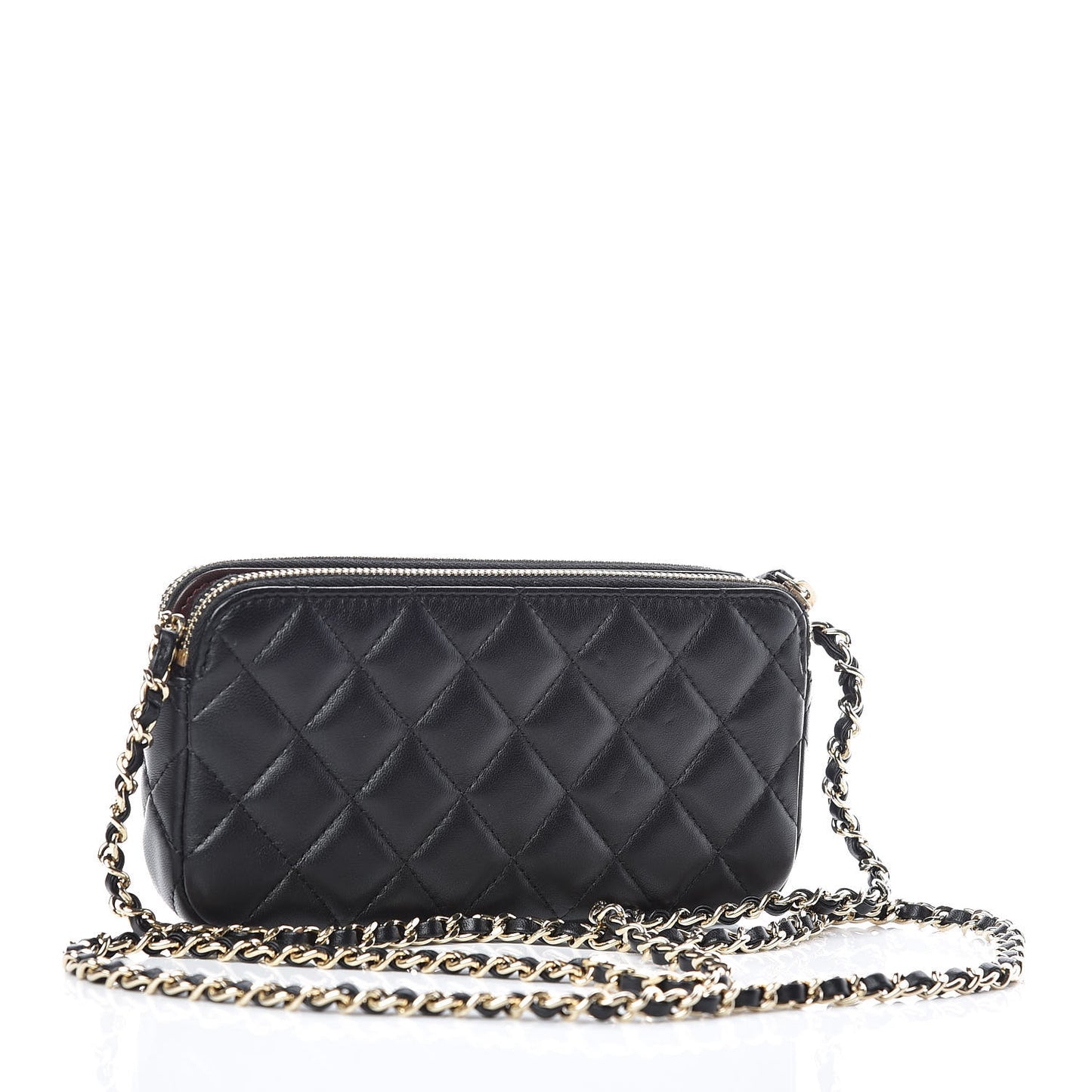 Lambskin Quilted Small Clutch With Chain Black