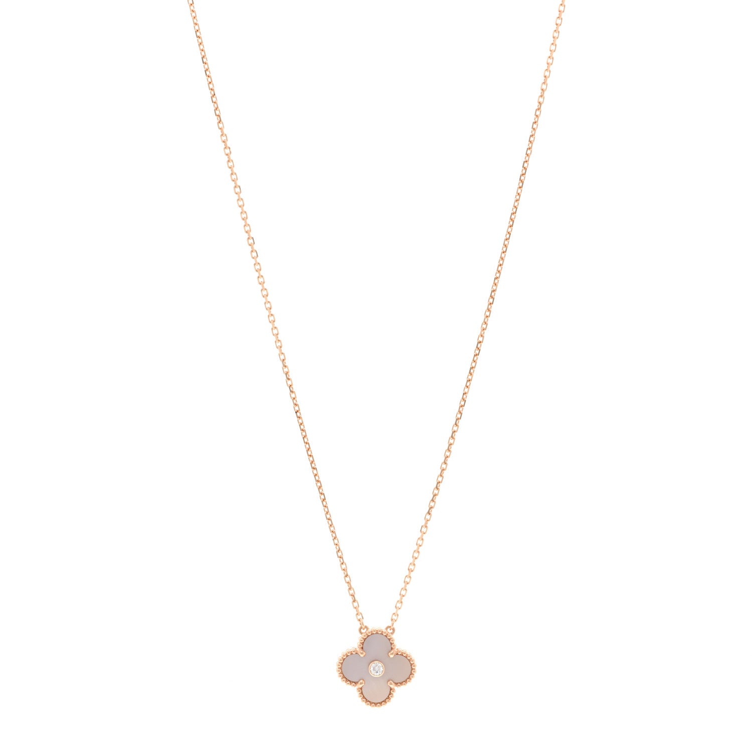 Van Cleef & Arpels VAN CLEEF &amp; ARPELS 18K Rose Gold Diamond Pink Mother of Pearl Vintage Alhambra Pendant Necklace 1 of 6