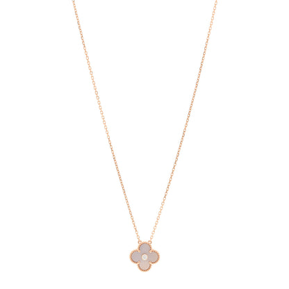 Van Cleef & Arpels VAN CLEEF &amp; ARPELS 18K Rose Gold Diamond Pink Mother of Pearl Vintage Alhambra Pendant Necklace 1 of 6