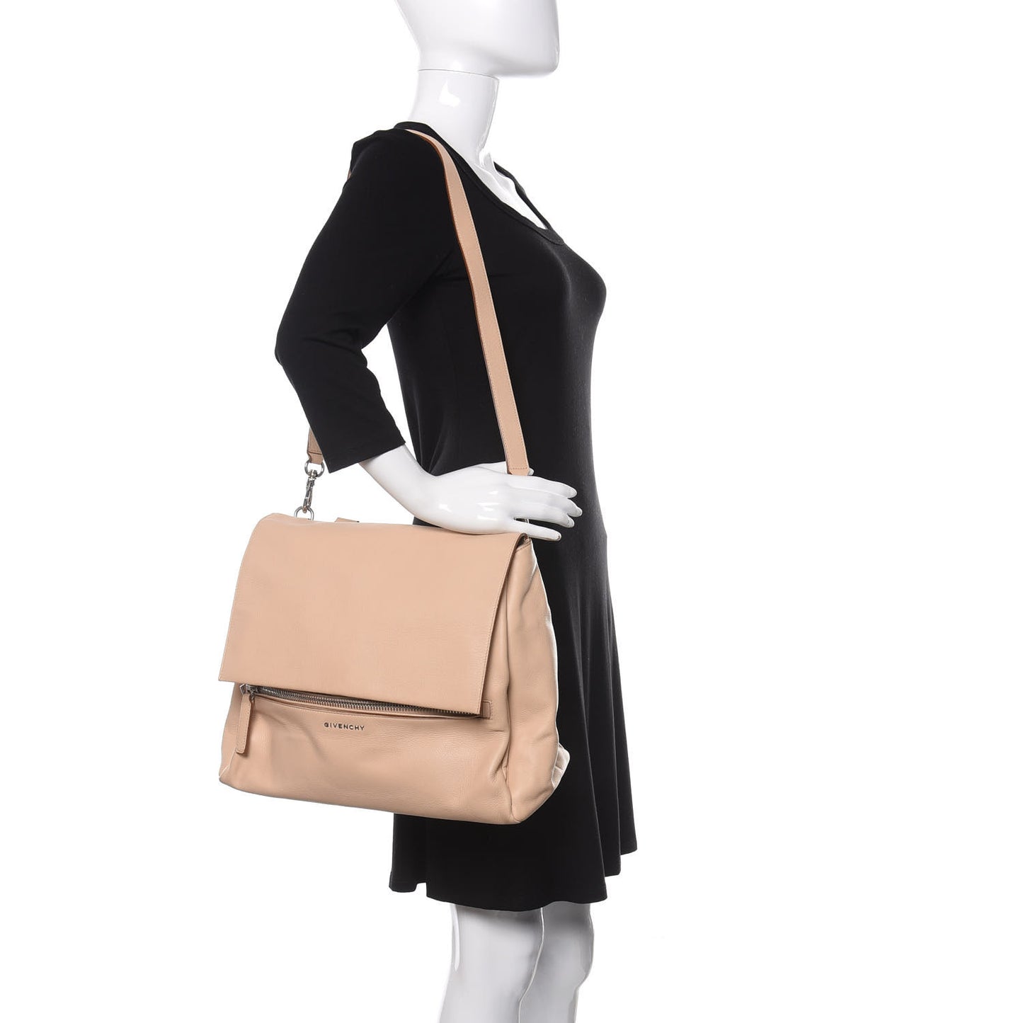 Grained Calfskin Medium Pandora Pure Flap Bag Sand
