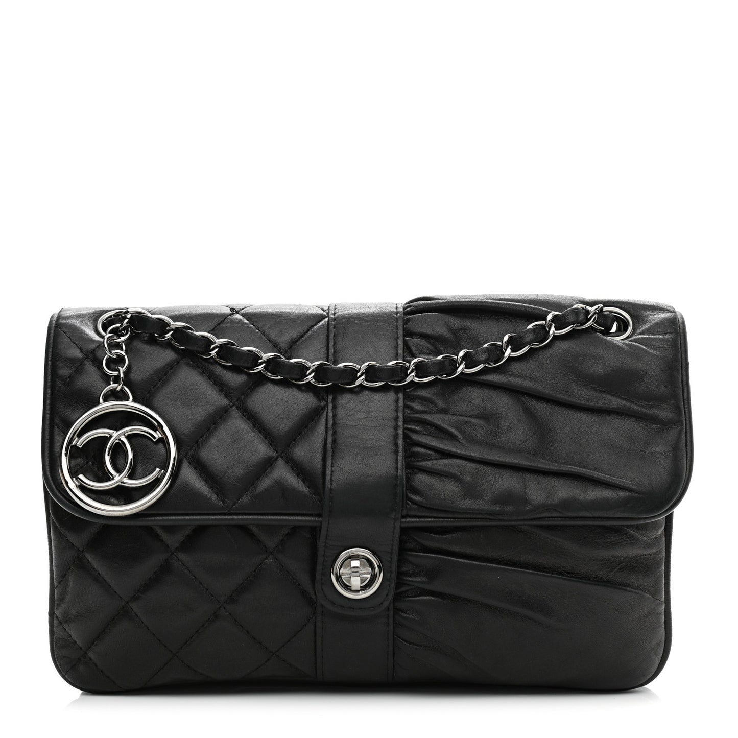 Lambskin Quilted Pile Ou Face Flap Black
