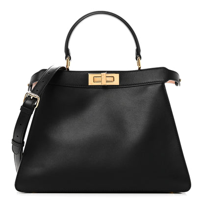 Fendi Vitello Seta Shiny Nappa Medium Peekaboo I SEE U Satchel Black Light Rose 1 of 9