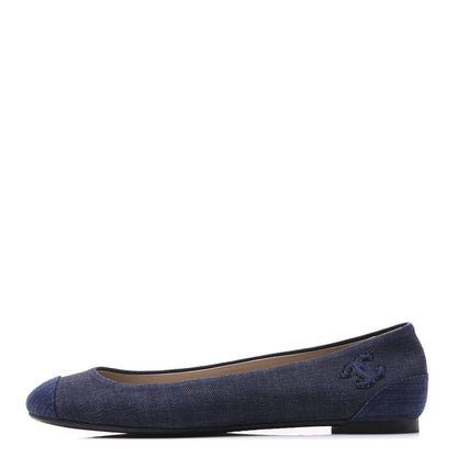 Chanel Denim CC Cap Toe Ballerina Flats 39.5 Blue 1 of 8