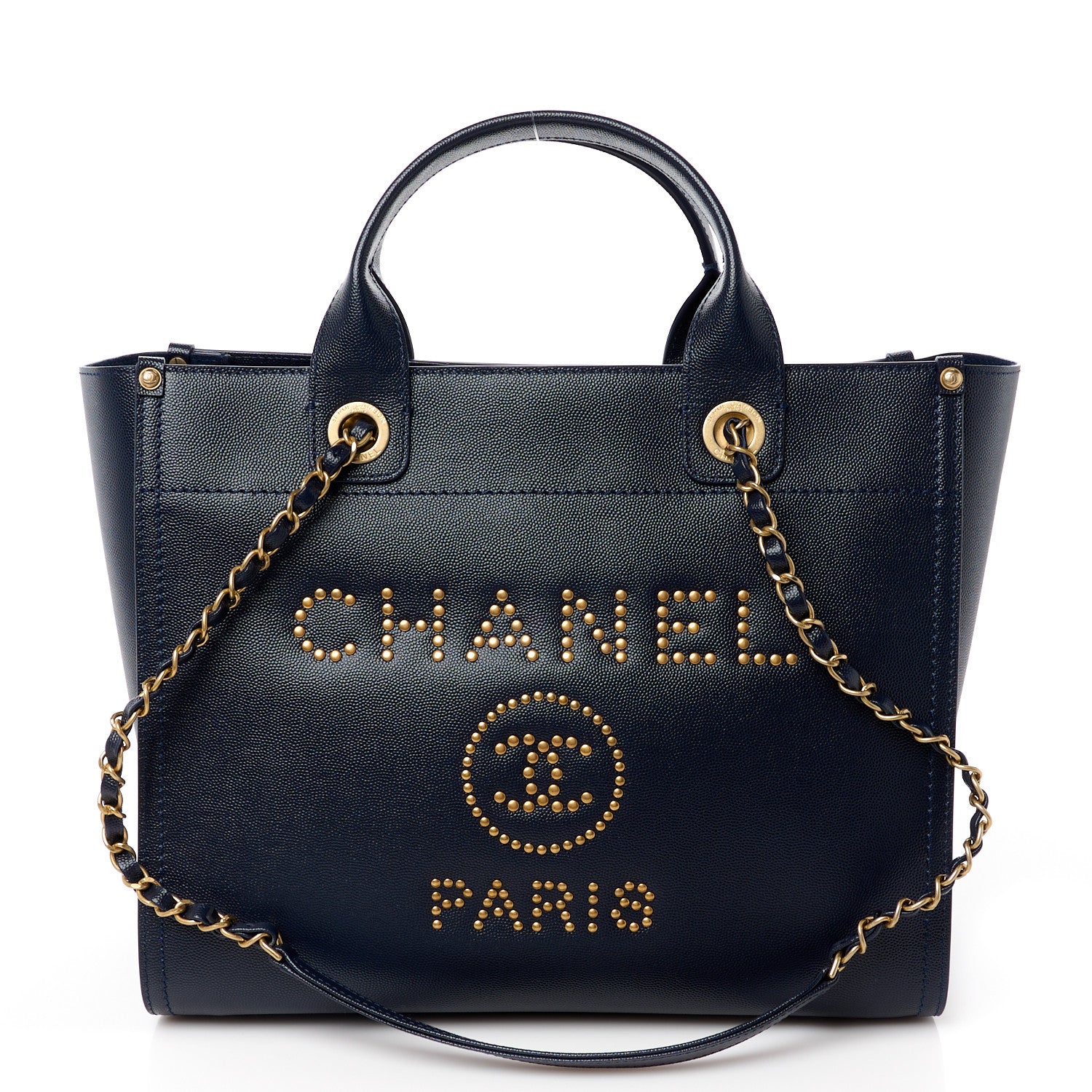 Chanel Caviar Small Studded Deauville Tote Navy 1 of 10