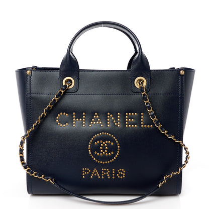 Chanel Caviar Small Studded Deauville Tote Navy 1 of 10