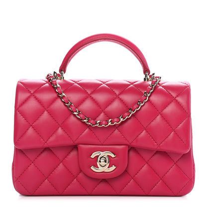 Chanel Lambskin Quilted Mini Top Handle Rectangular Flap Dark Pink 1 of 9