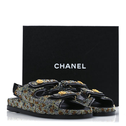 Chanel Grained Calfskin Crystal Velcro Dad Sandals 40 Black Multicolor 26 of 26