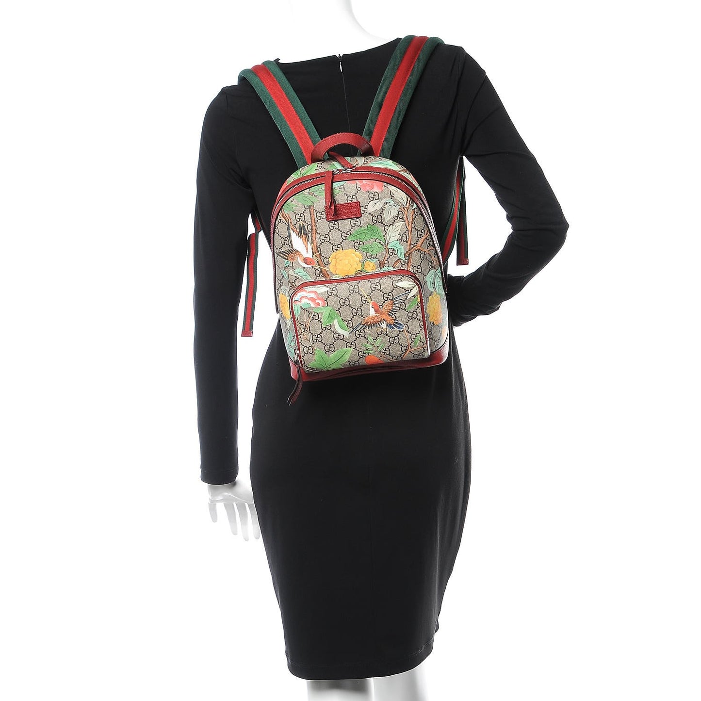 GG Supreme Monogram Tian Web Small Day Backpack Beige Multicolor Red