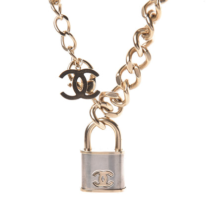 Chanel CC Oversized Padlock Necklace Gold Silver 5 of 7