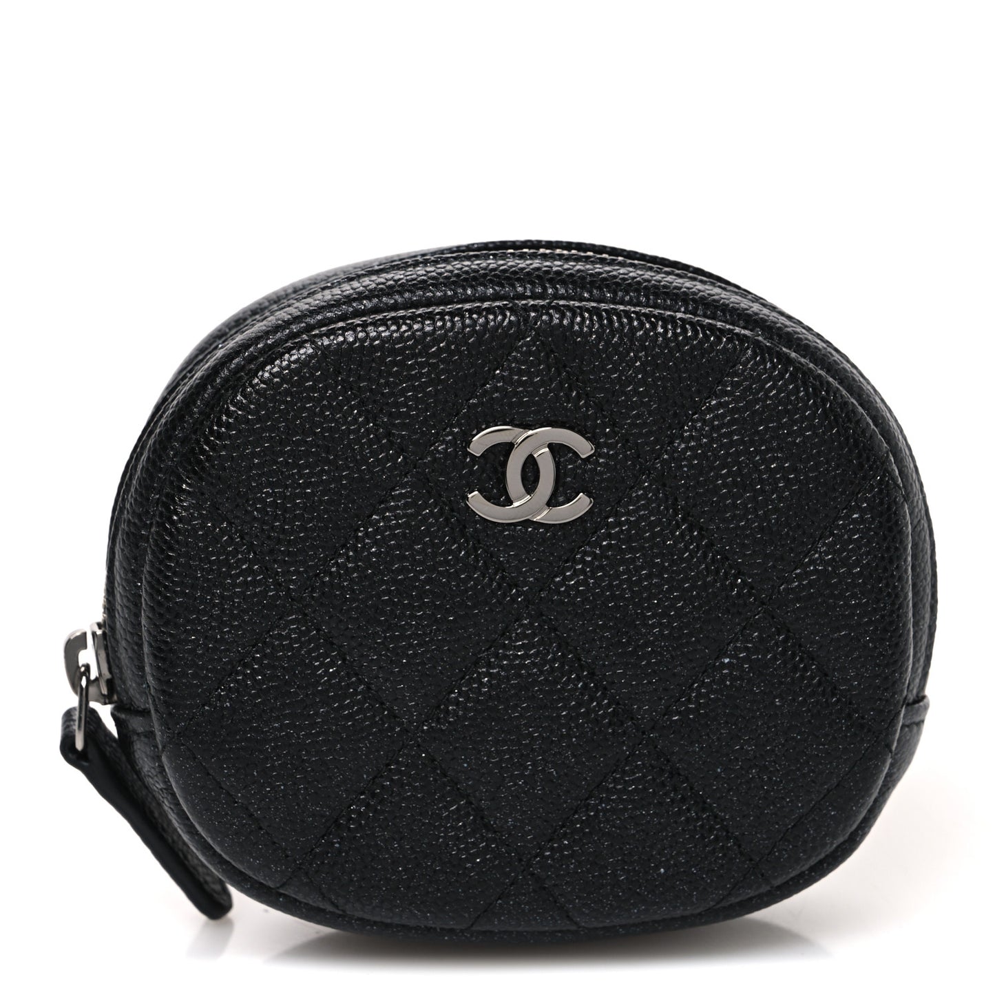 Iridescent Caviar Quilted Zip Around Classic Coin Purse Black