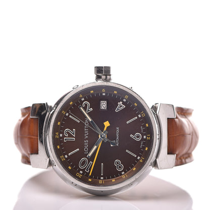 Louis Vuitton Stainless Steel Alligator 39mm Tambour GMT Automatic Watch Brown 3 of 7