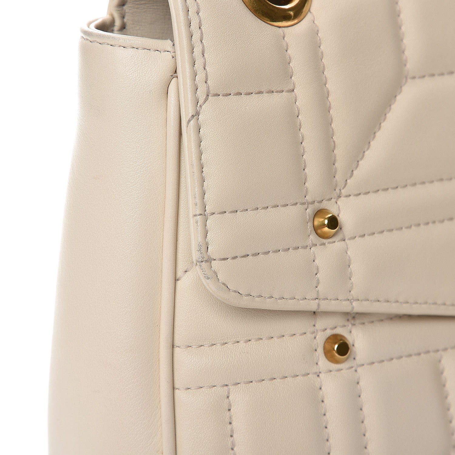 Gucci Calfskin Matelasse Studded Medium GG Marmont Shoulder Bag White 12 of 13
