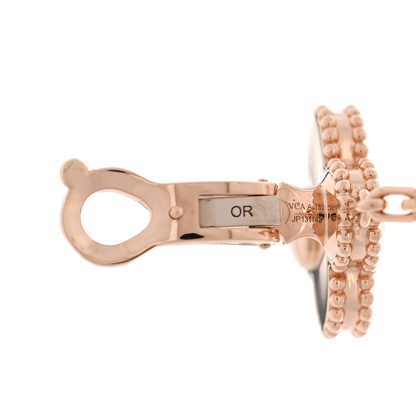 18K Rose Gold Guilloche Carnelian 2 Motifs Magic Alhambra Earrings