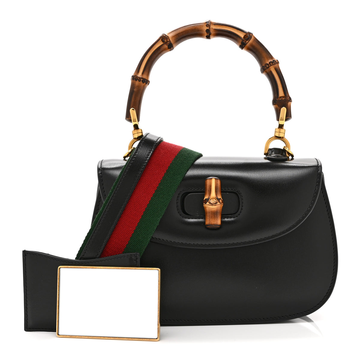 Boarded Dyana Lux Calfskin Web Monochrome Small Bamboo 1947 Top Handle Bag Black