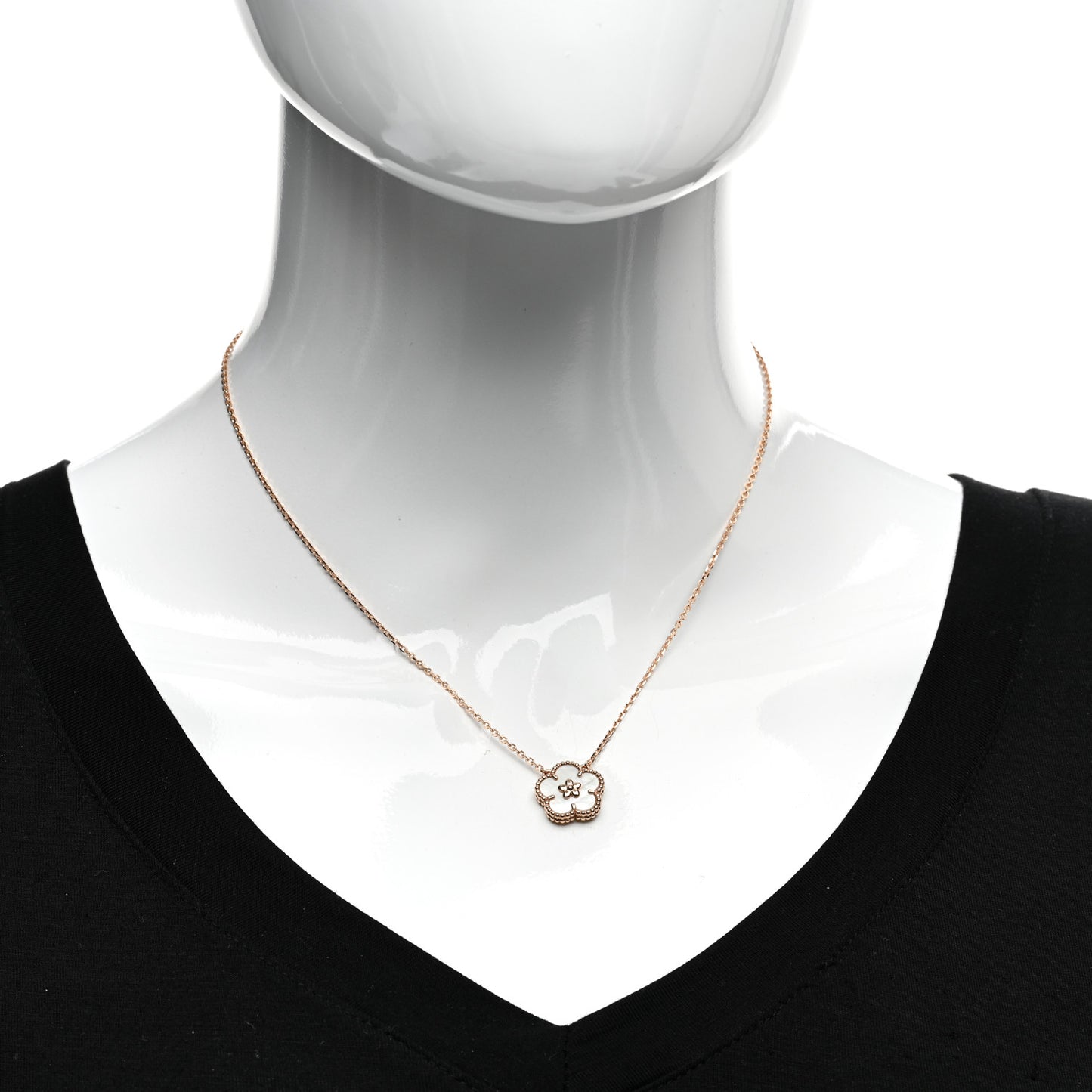 18K Rose Gold Mother Of Pearl Lucky Spring Plum Blossom Necklace
