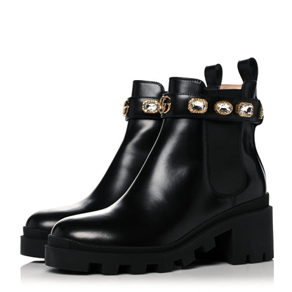 Gucci Calfskin Crystal GG Trip Chelsea Ankle Boots 38 Black 3 of 12