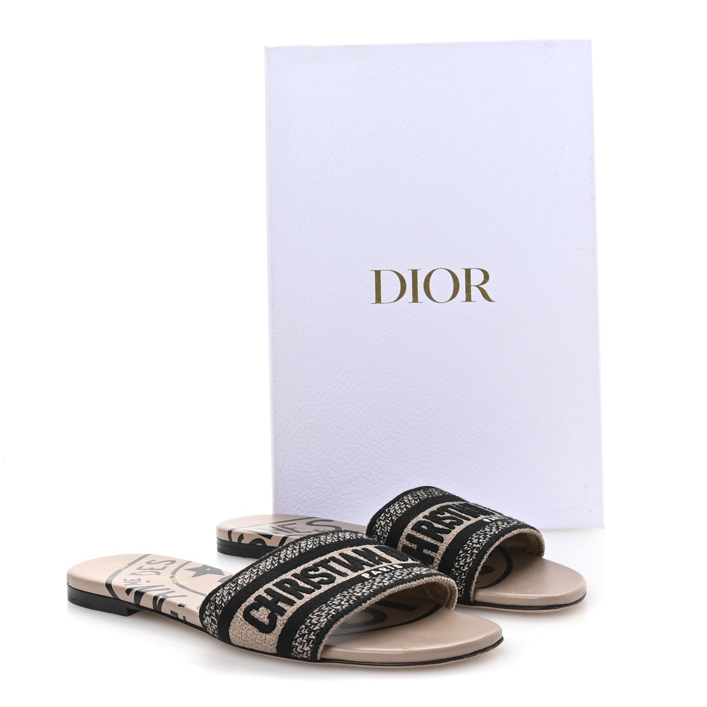 Canvas Union Embroidered Dway Flat Slide Sandals 38 Fard
