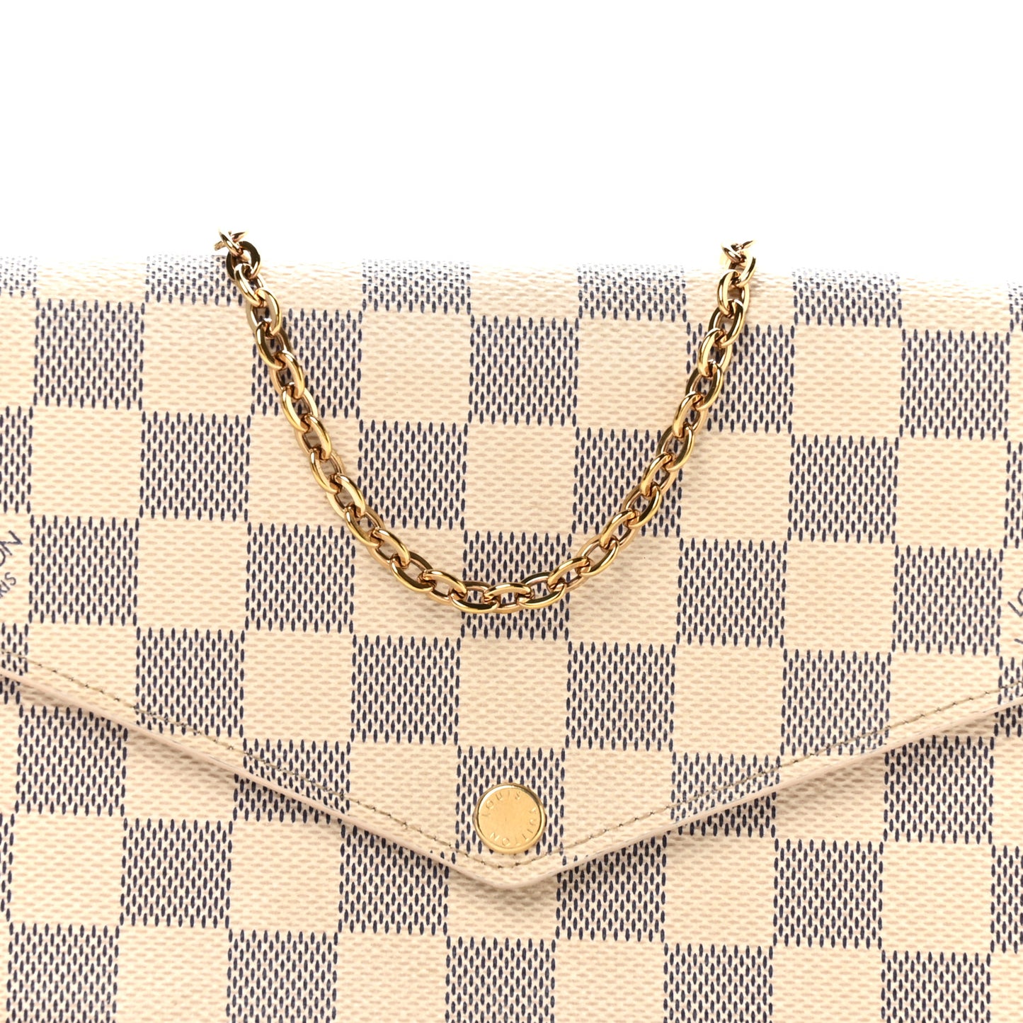 Damier Azur Pochette Felicie Chain Wallet Rose Ballerine
