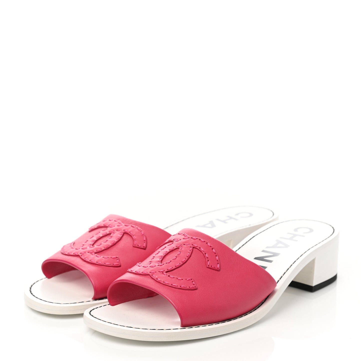 Calfskin CC Mules 39 Dark Pink White