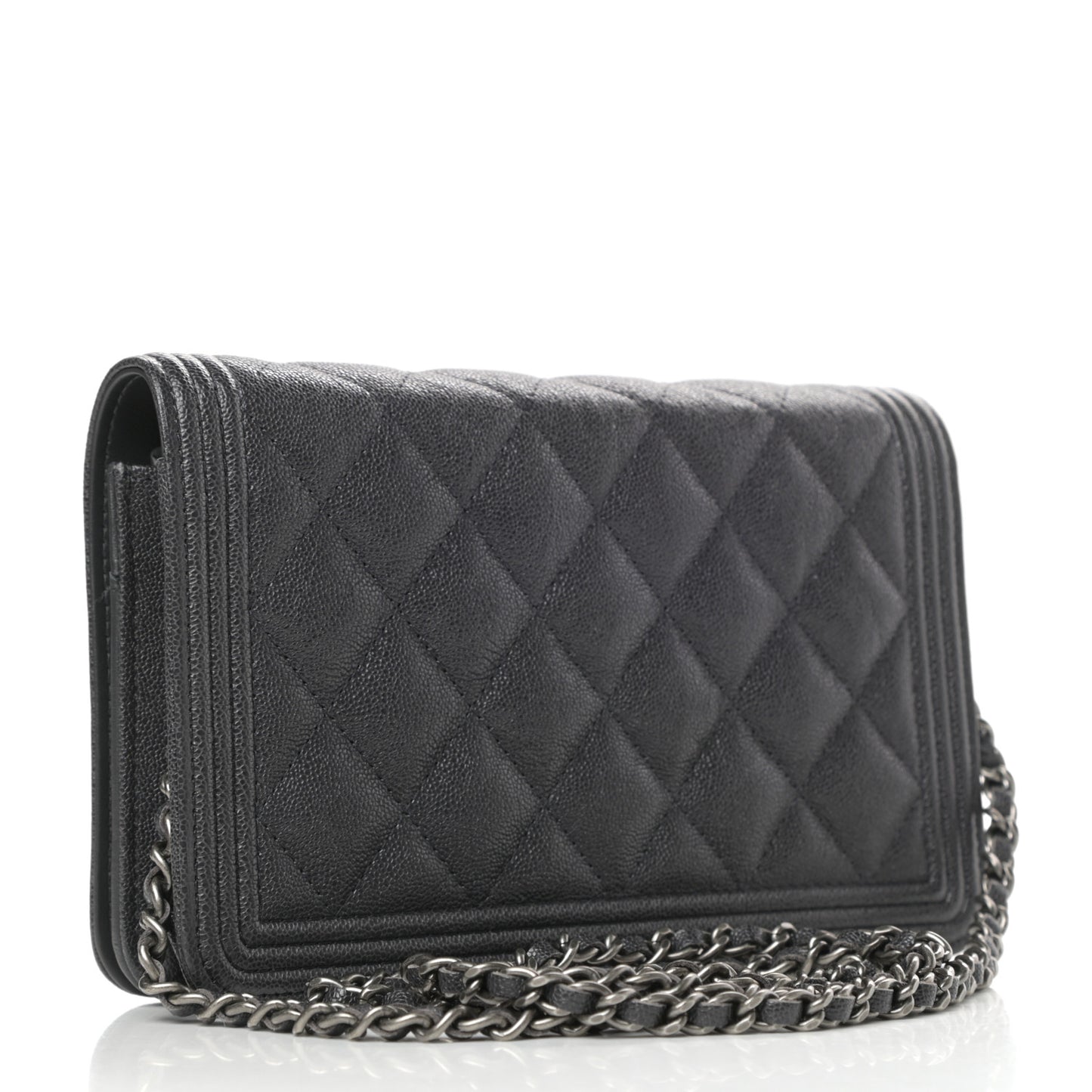 Caviar Quilted Boy Wallet On Chain WOC Charcoal