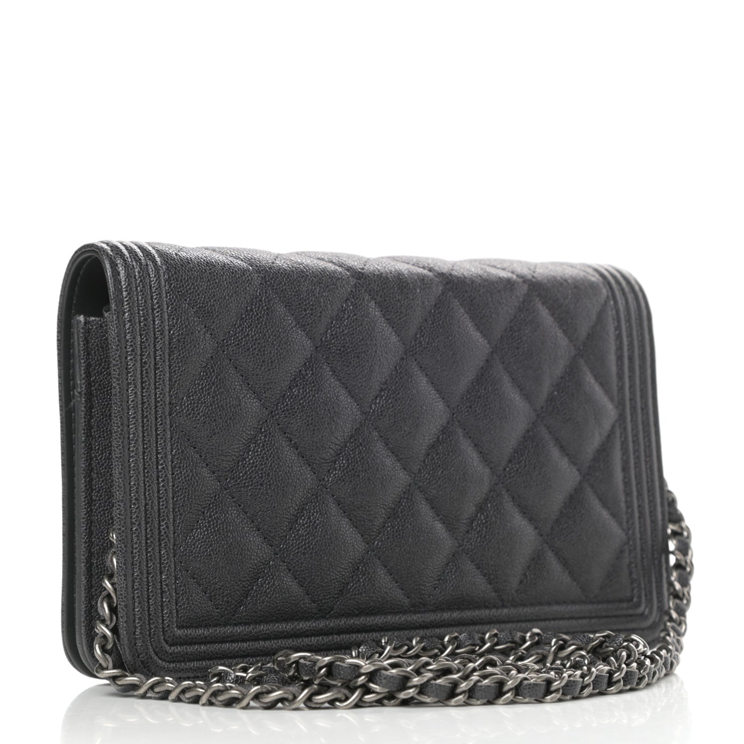 Chanel Caviar Quilted Boy Wallet On Chain WOC Charcoal 3 of 11