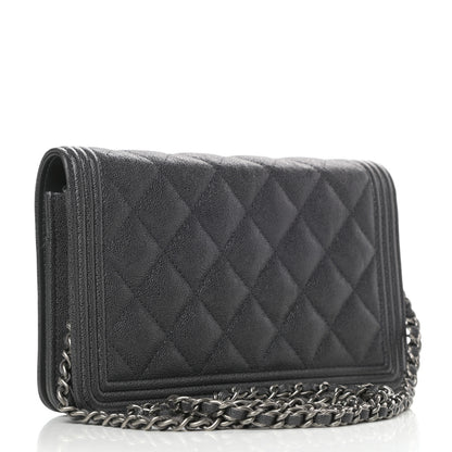 Chanel Caviar Quilted Boy Wallet On Chain WOC Charcoal 3 of 11