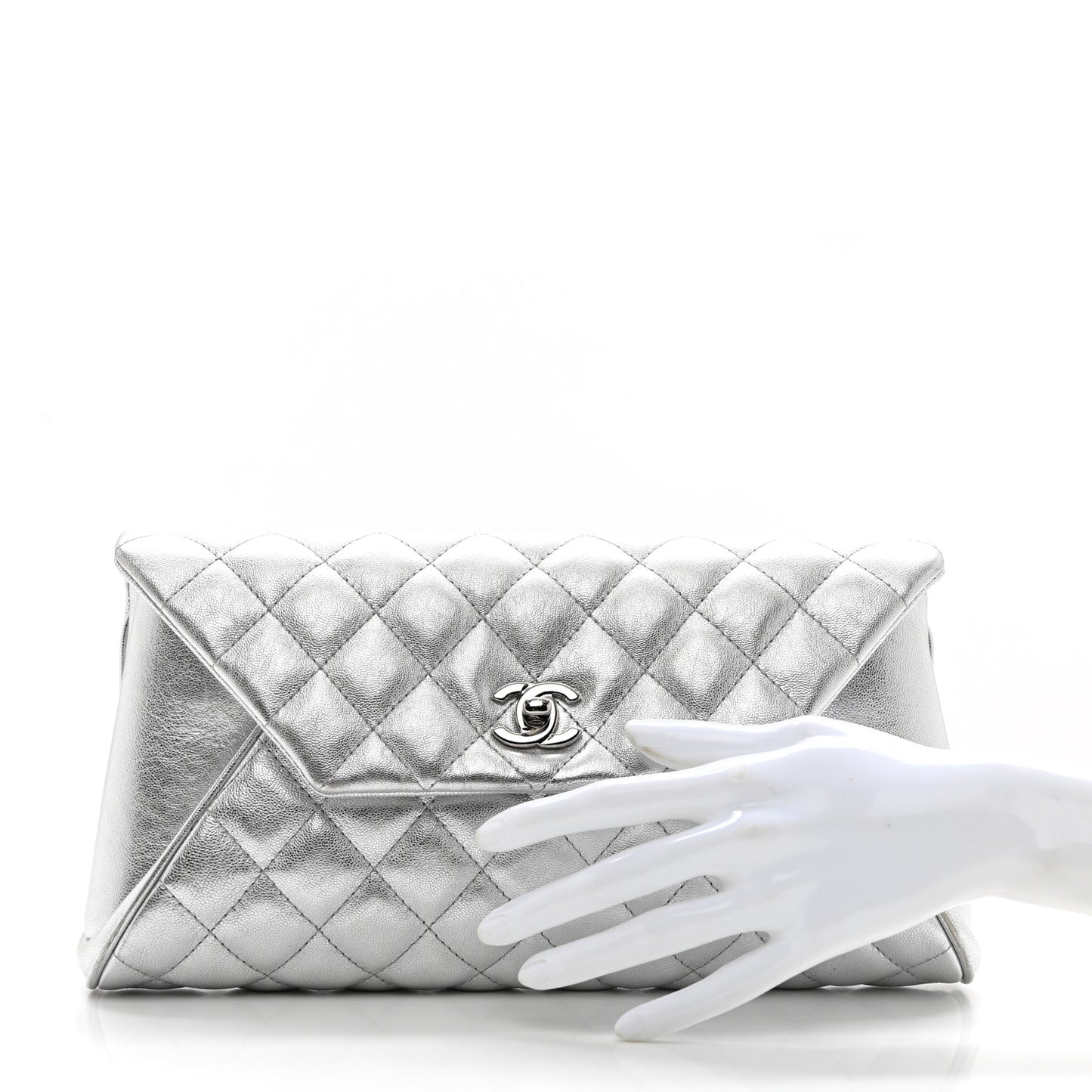 Metallic Calfskin Quilted Fold Up Again Clutch Silver