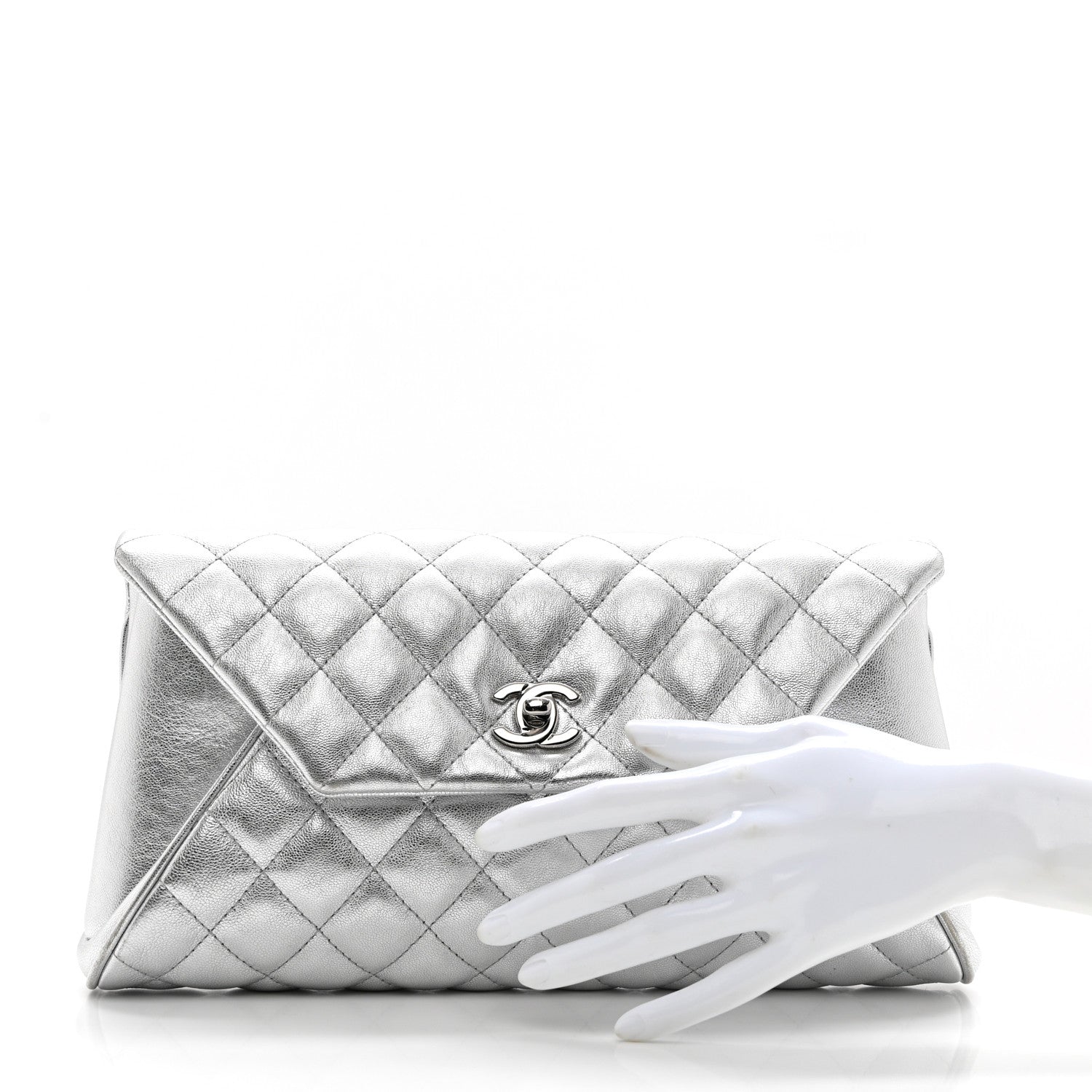 Chanel Metallic Calfskin Quilted Fold Up Again Clutch Silver 2 of 7