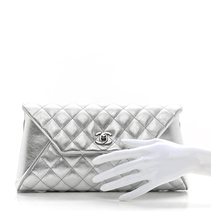 Chanel Metallic Calfskin Quilted Fold Up Again Clutch Silver 2 of 7