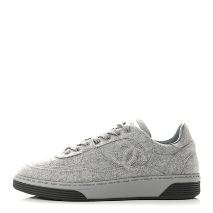 Chanel Wool Mixed Fibers Womens CC Sneakers 38 Light Grey 1 of 10