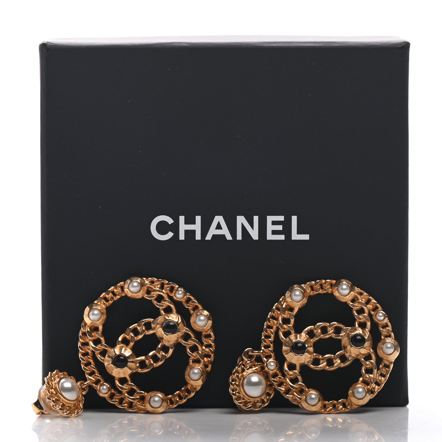 Chanel Pearl Gripoix CC Chain Drop Clip On Earrings Gold 5 of 5