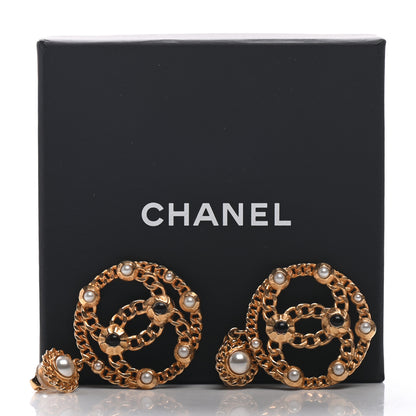 Chanel Pearl Gripoix CC Chain Drop Clip On Earrings Gold 5 of 5