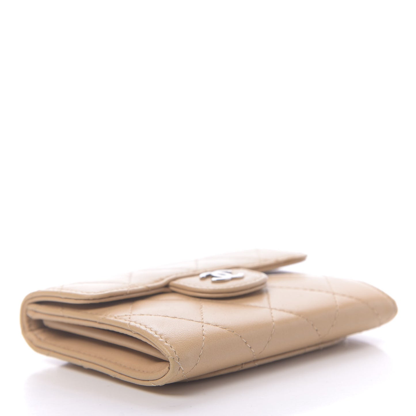Lambskin Quilted Flap Card Holder Wallet Beige