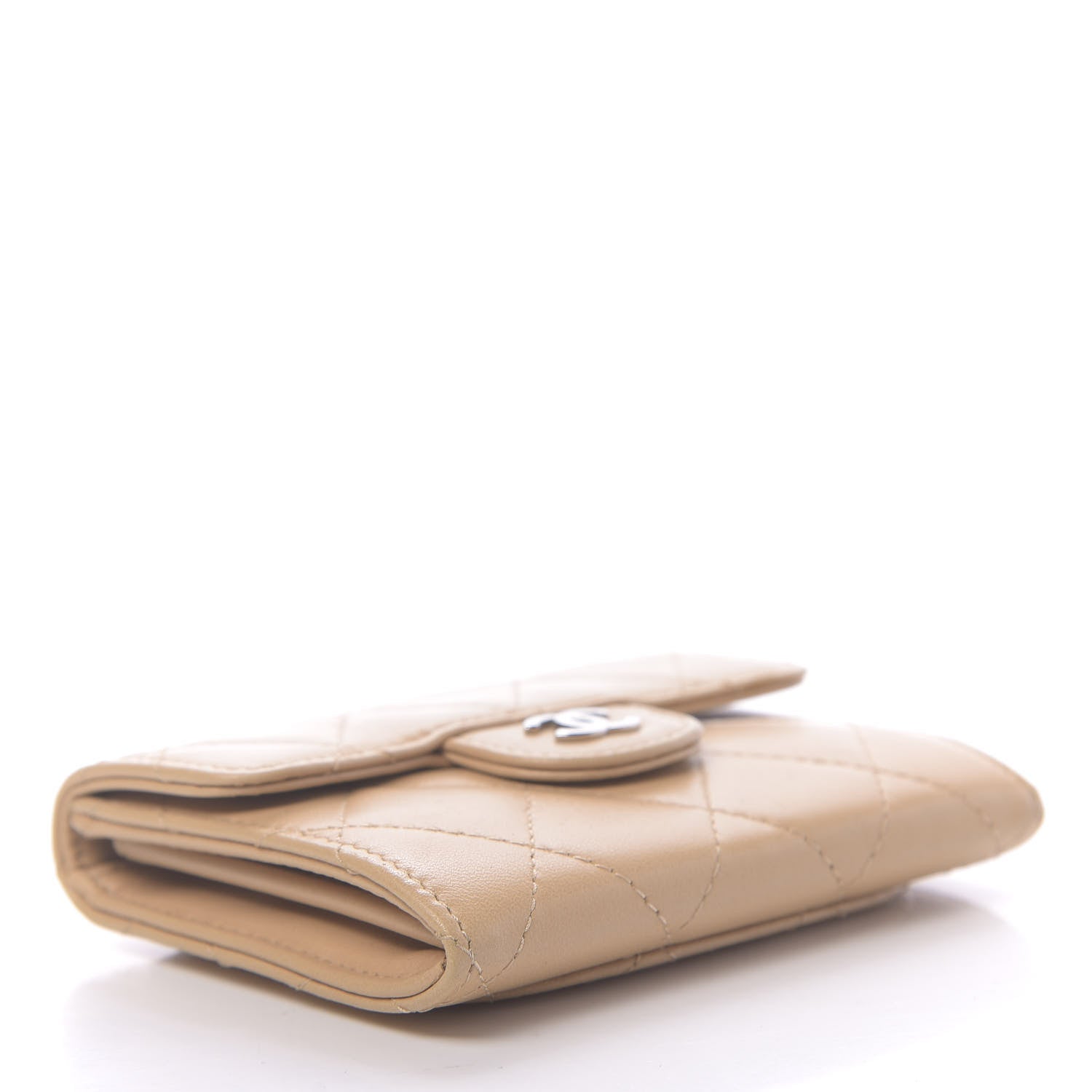 Chanel Lambskin Quilted Flap Card Holder Wallet Beige 4 of 9